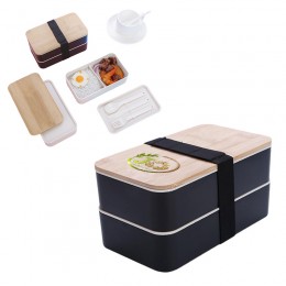 Eco-Friendly Bamboo Lid Bento Double Decker With Wheat Tableware Eco-Friendly Bamboo Lid Bento Double Decker With Wheat Tableware