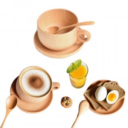 Beech Wood Coffee Cup 3-Piece Set