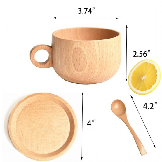 Beech Wood Coffee Cup 3-Piece Set
